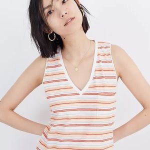 Madewell Whisper Cotton V Neck Striped Sleeveless Tank Top Size Small NWT